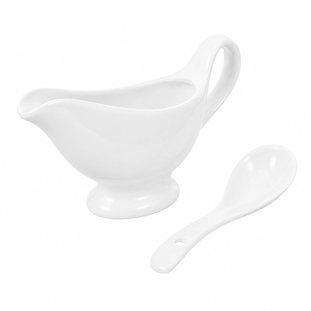 Set Salsiera in Ceramica 175Ml con Cucchiaio Profondo Anti-Goccia per Salsa e Condimenti Brocca da Tavola per Sughi per e Riunioni Familiari