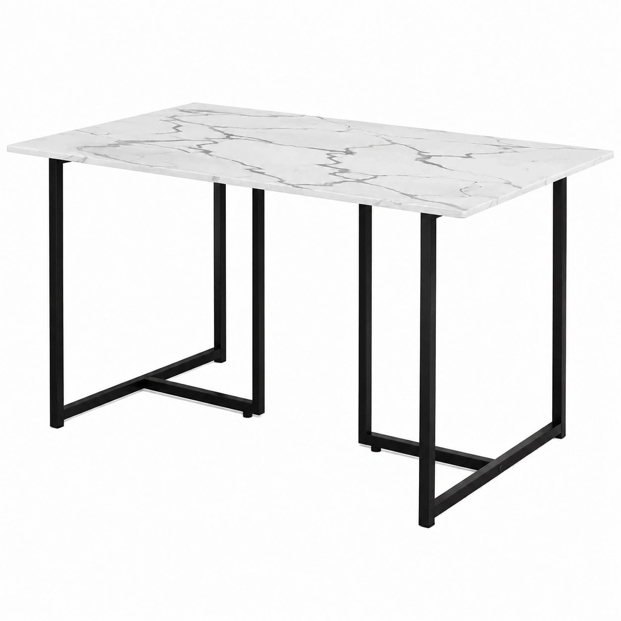 Tavolo da pranzo Merido, Nero, marmo-bianco, 140 ¡Á 80 cm, adatto per 4 persone