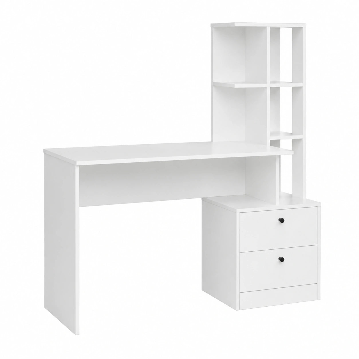 Tavolo da pranzo Denton, Bianco, 136 ¡Á 55 cm, con 2 cassetti, con vani aperti per una conservazione flessibile