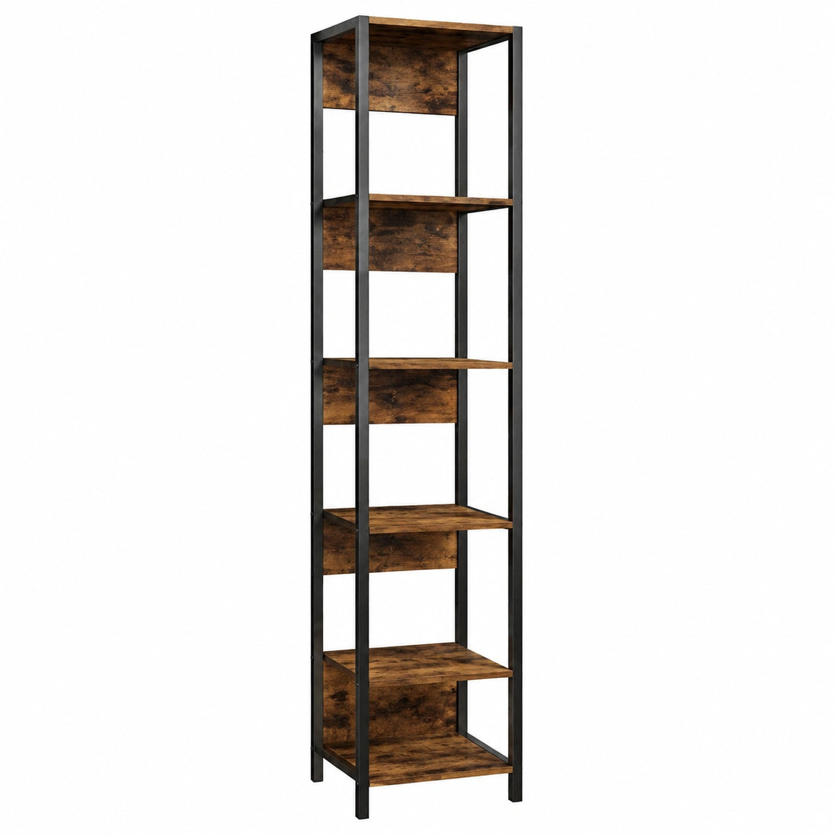 Libreria Verticale Salvaspazio 6 Ripiani 29.5 ¡Á 30 ¡Á 185 cm Marrone, Scaffale Alta, Struttura in Metallo, per Soggiorno Ufficio, Effetto Legno