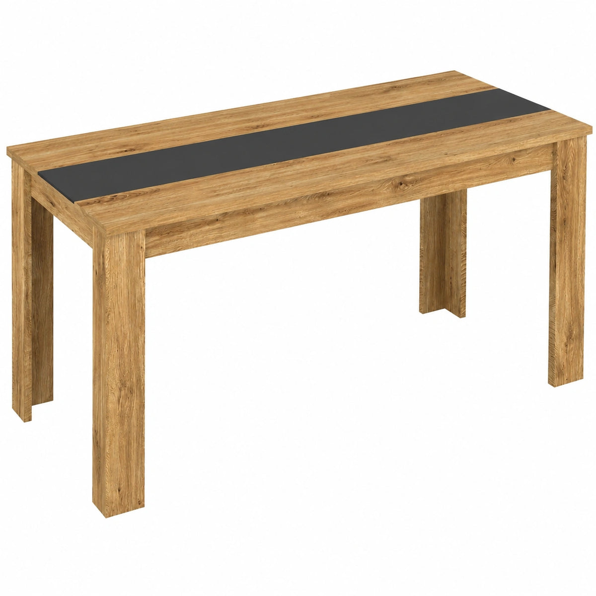 Tavolo da Pranzo Rovere Rettangolare Tavolo Cucina 110 ¡Á 70 ¡Á 75cm, Fascia centrale nera e gambe a forma di L con bordo spesso per uno stile
