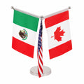 Scrivania Usa, Canada e Messico con Supporto in Acciaio Inox, Piccolo Porta Bandiera da Interno per Ufficio, Decorazione Tavolo Riunioni con Base