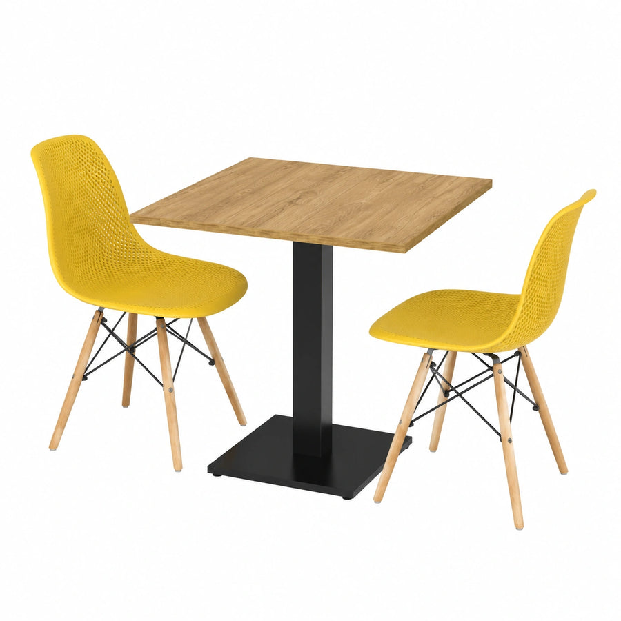 Tavolo Bar Bistrot Ristorante Quadrato con Piede Centrale 60, 70, 80 cm Colori Assortiti (Aspen Oak - Nero, 60 ¡Á 60)